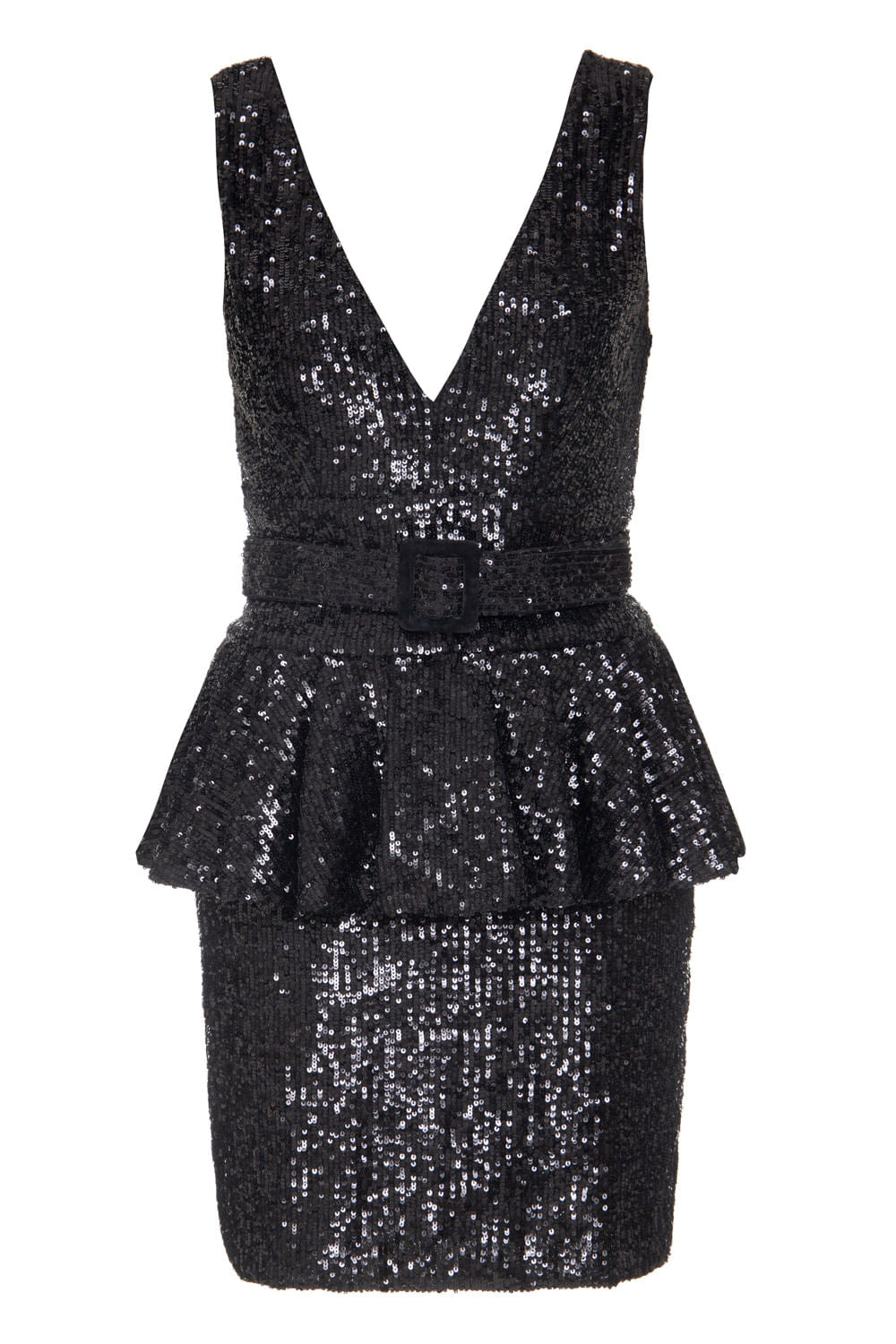 VESTIDO PAETÊ BABADO PRETO