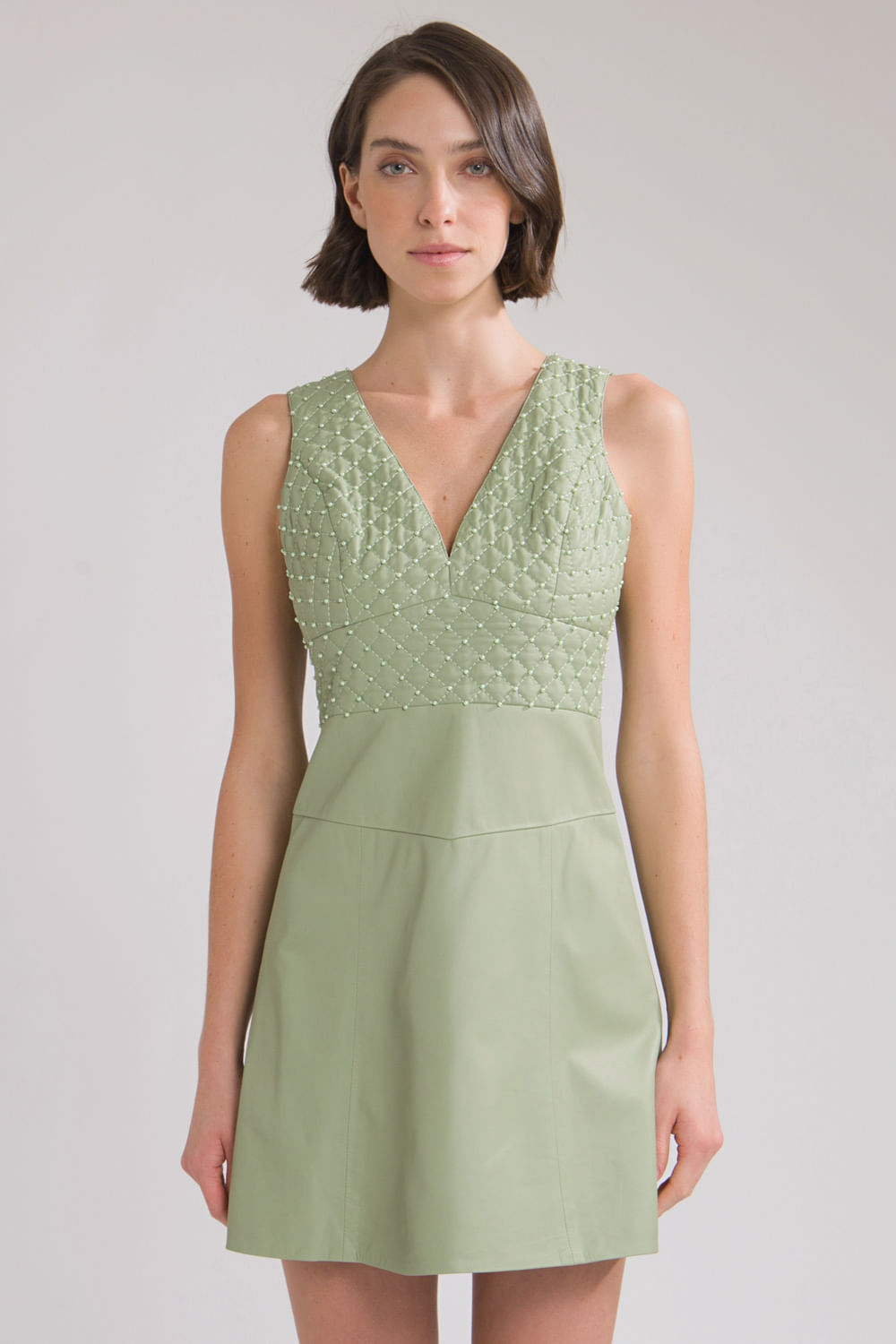 Vestido curto de couro verde claro