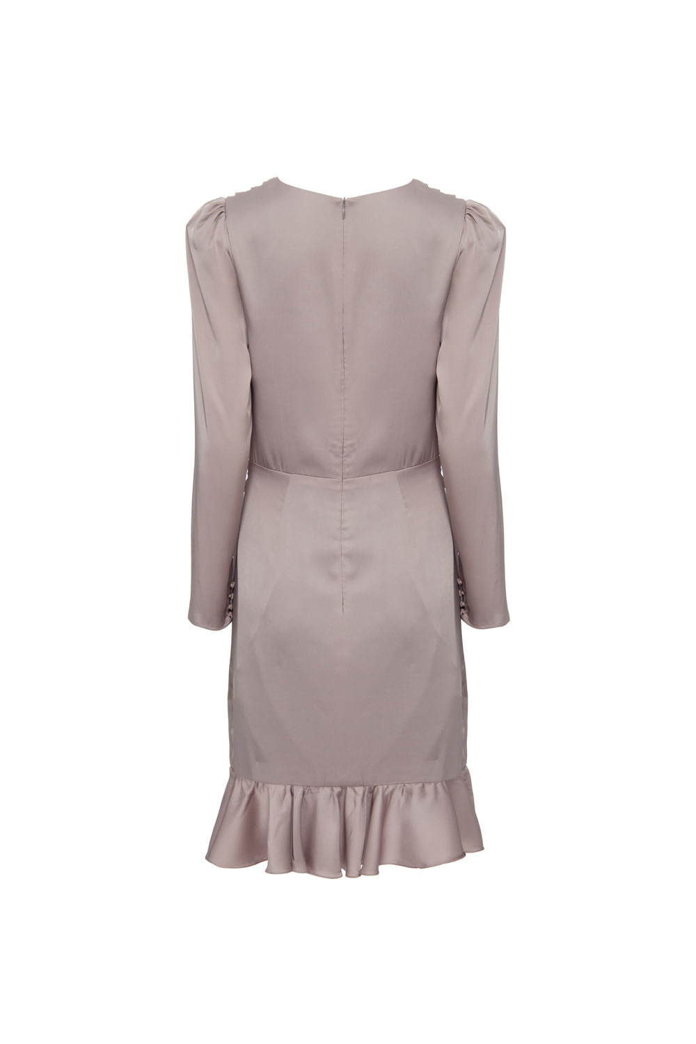 VESTIDO CURTO CETIM ARGOLA FRANZIDO CINZA