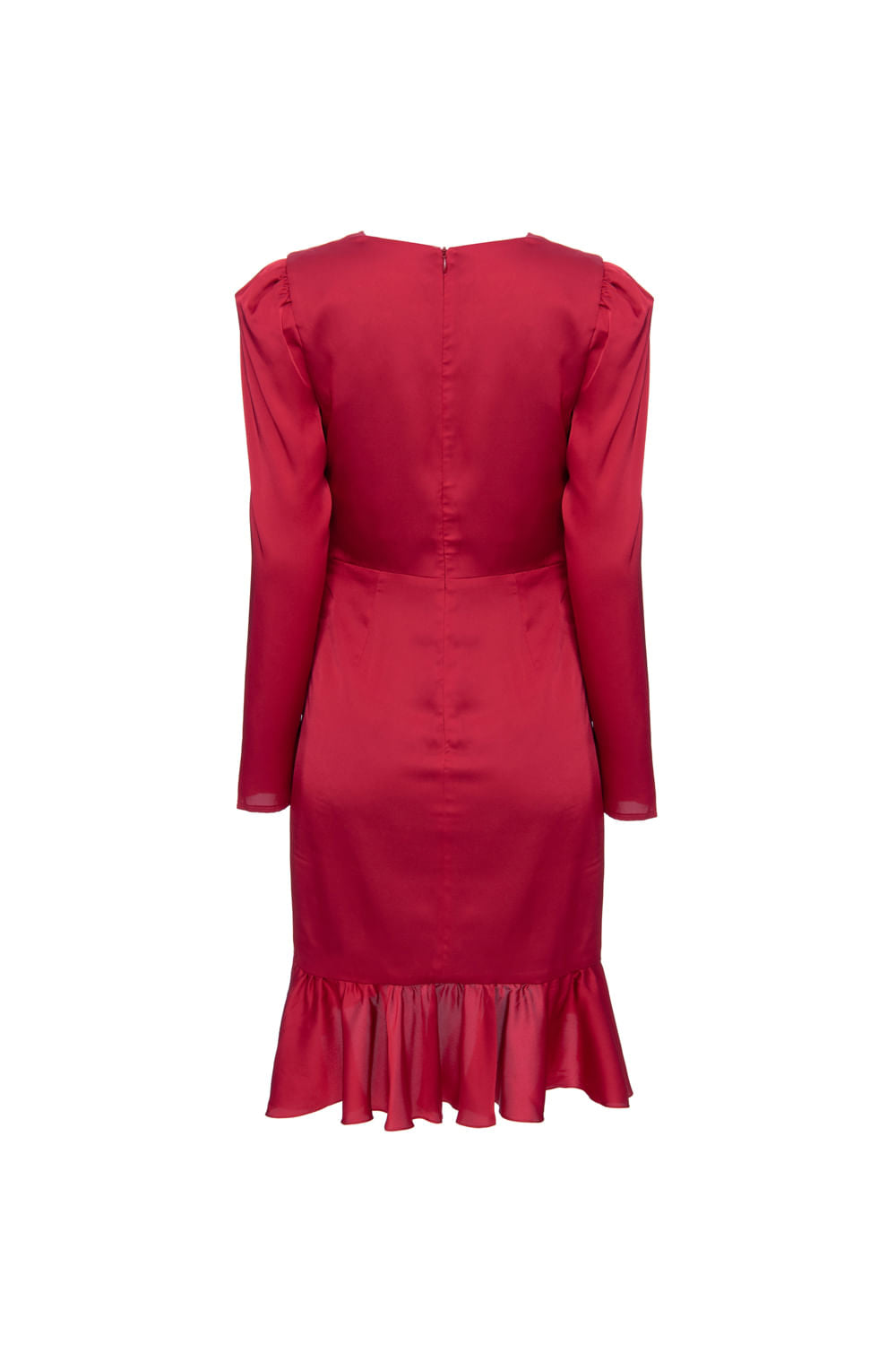 VESTIDO CURTO CETIM ARGOLA FRANZIDO VINHO