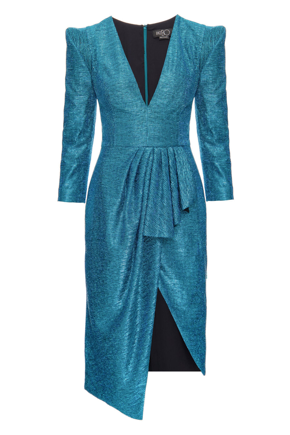 VESTIDO CURTO FRANZIDO METALIZADO AZUL