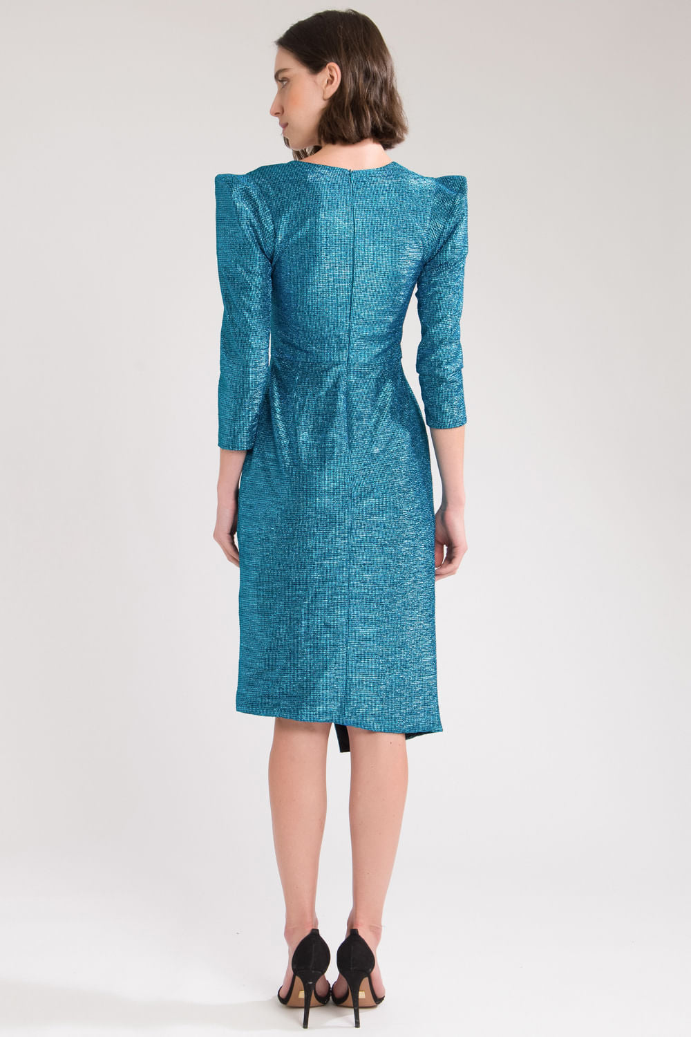 VESTIDO CURTO FRANZIDO METALIZADO AZUL