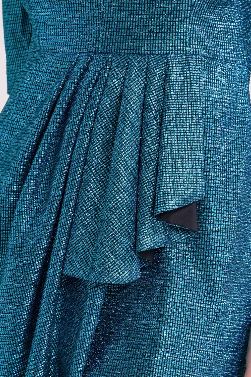 VESTIDO CURTO FRANZIDO METALIZADO AZUL