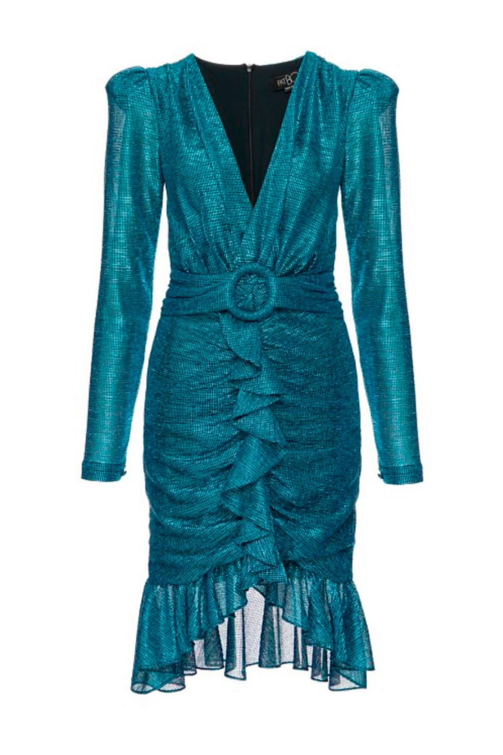 VESTIDO CURTO METALIZADO FIVELA  AZUL