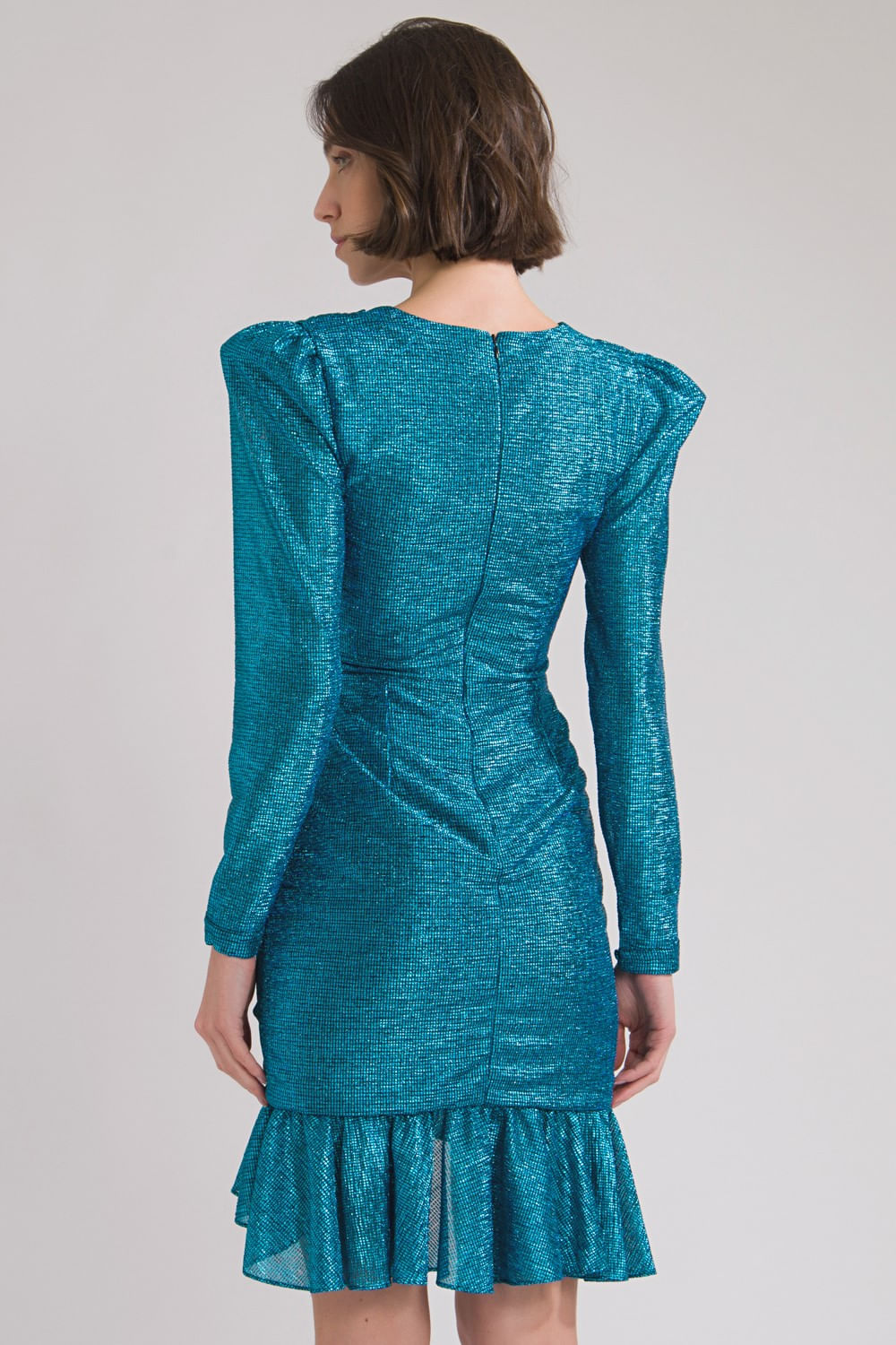 VESTIDO CURTO METALIZADO FIVELA  AZUL