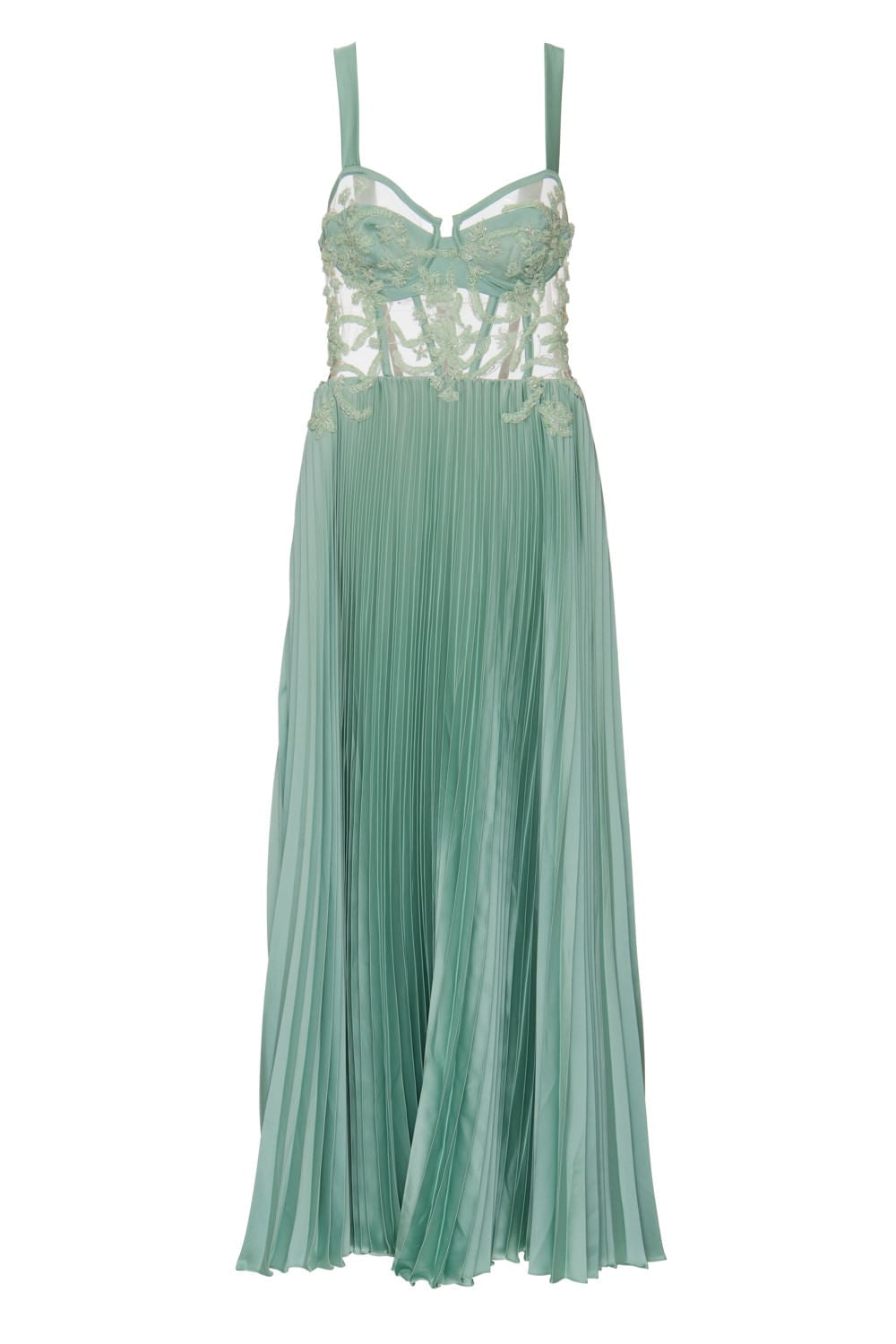 VESTIDO LONGO CORSET RENDA BORDADA VERDE