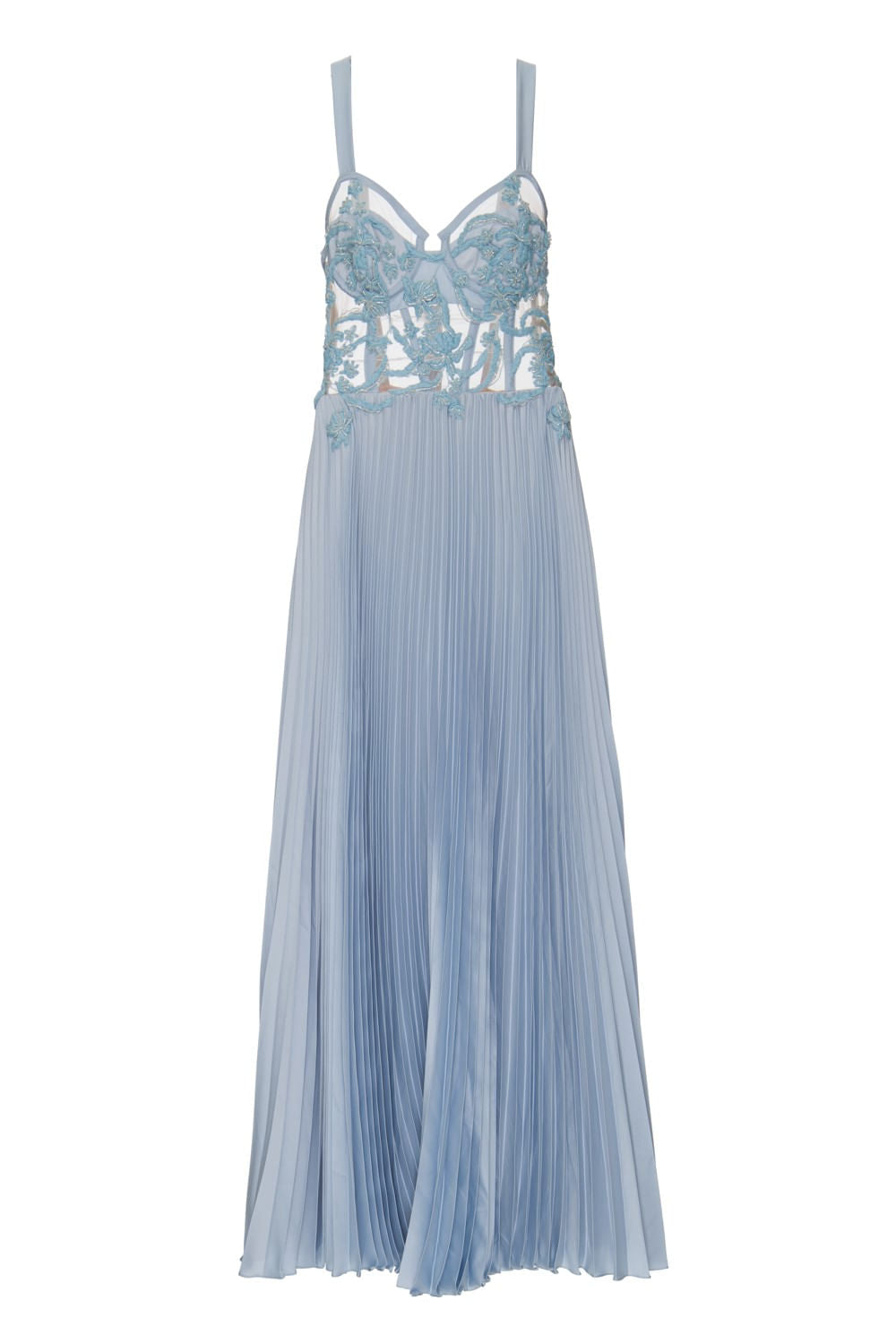 VESTIDO LONGO CORSET RENDA BORDADA AZUL