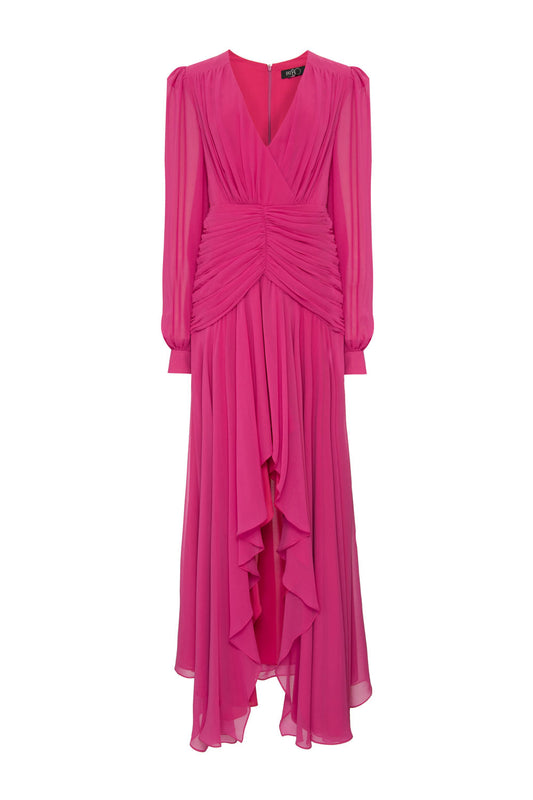 VESTIDO LONGO DRAPEADO OMBREIRAS  PINK