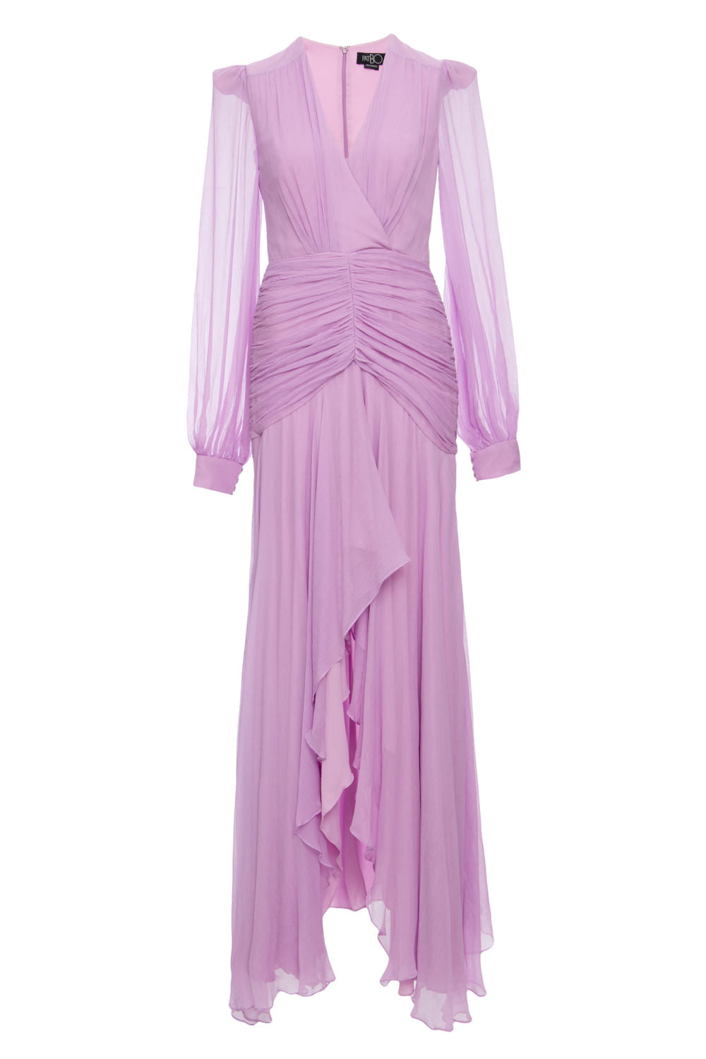 VESTIDO LONGO DRAPEADO OMBREIRAS  LILAS