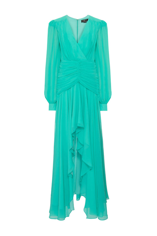 VESTIDO LONGO DRAPEADO OMBREIRAS  TIFFANY