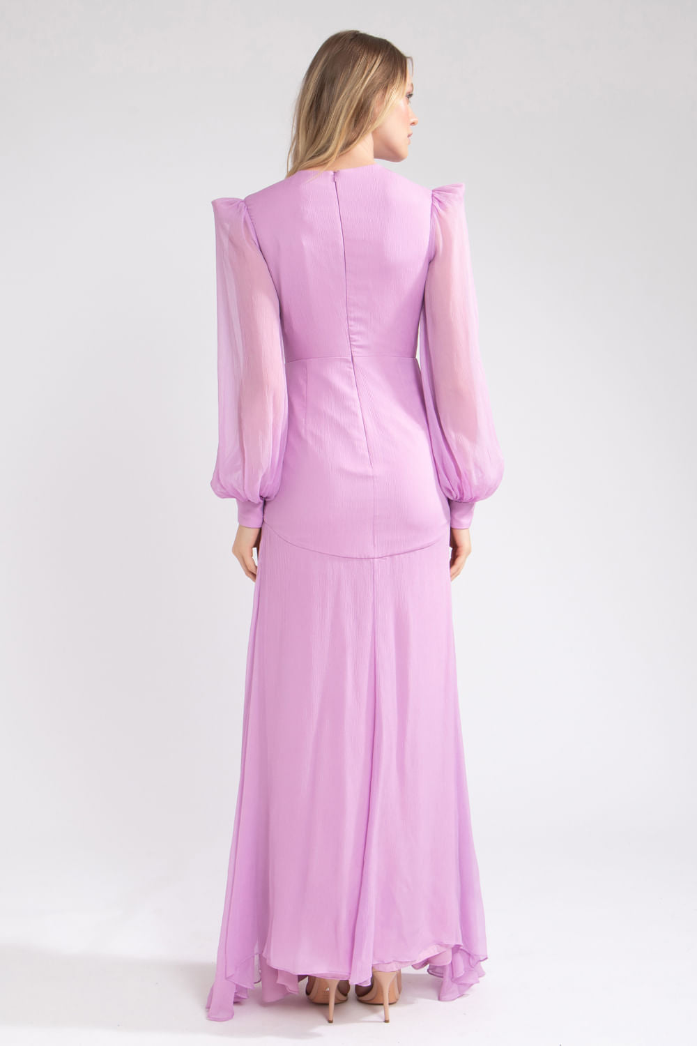 VESTIDO LONGO DRAPEADO OMBREIRAS  LILAS