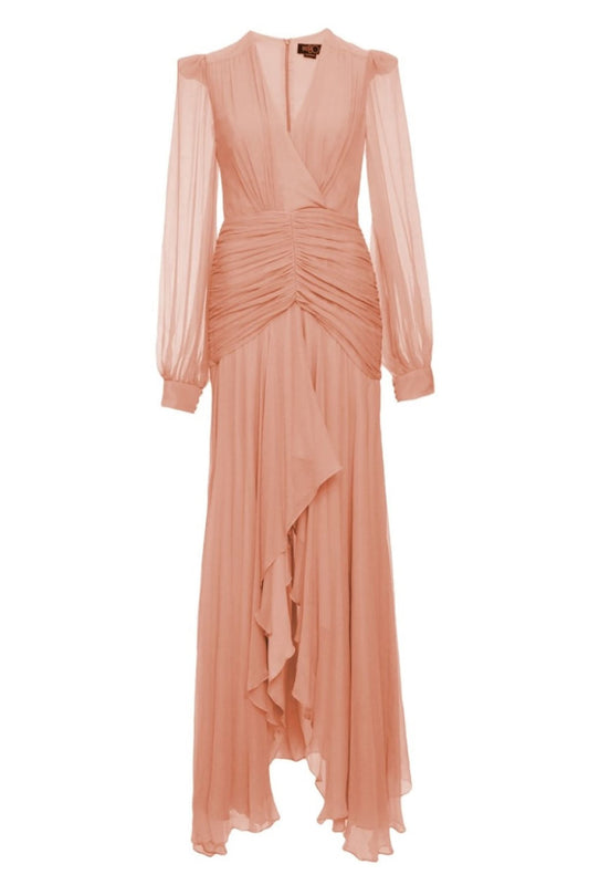 VESTIDO LONGO DRAPEADO OMBREIRAS  ROSA
