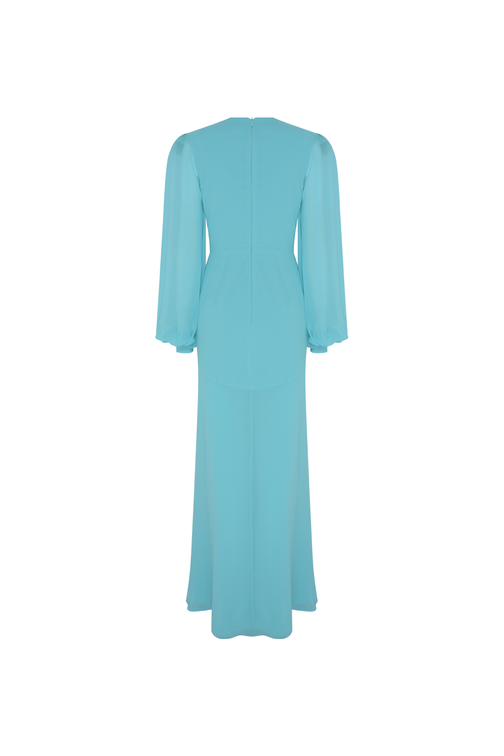 VESTIDO LONGO DRAPEADO OMBREIRAS VERDE AGUA