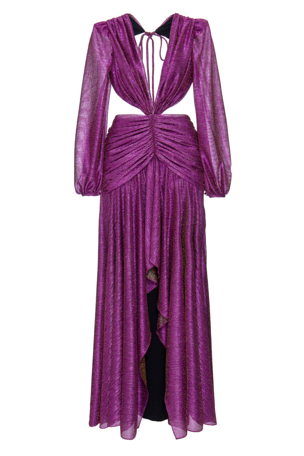 VESTIDO LONGO METÁLICO FRANZIDO PINK