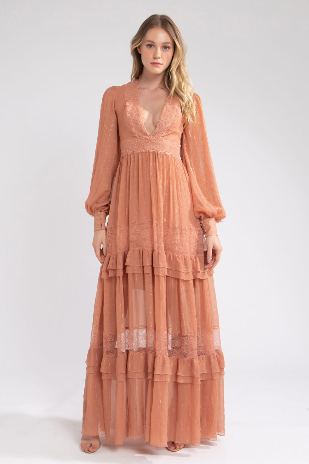 Vestido renda fluido rosa