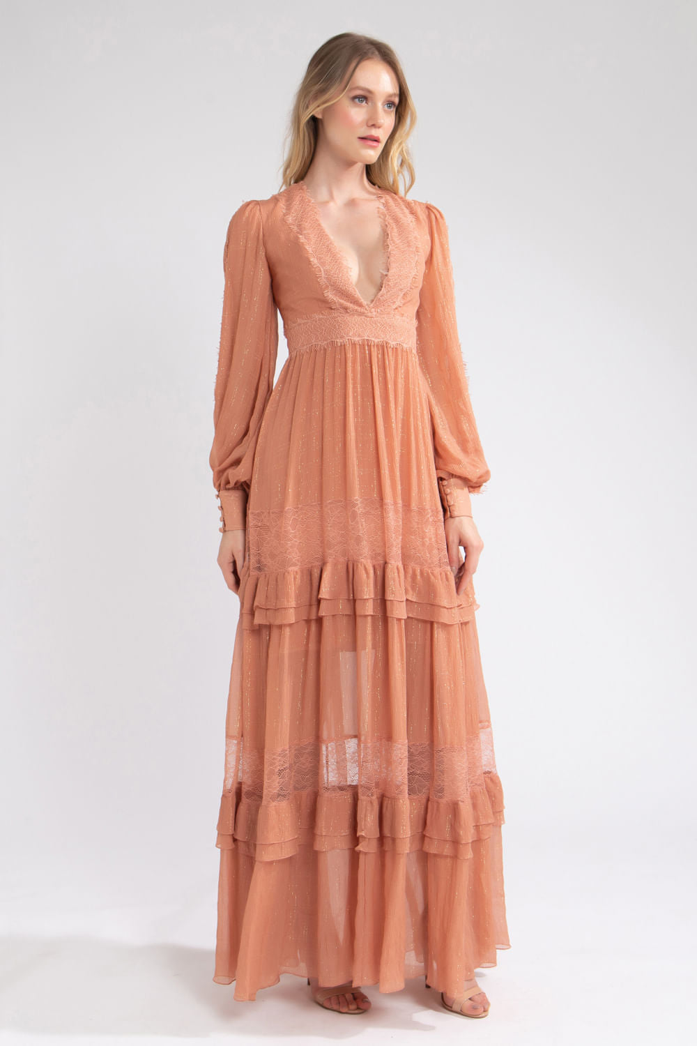 Vestido renda fluido rosa
