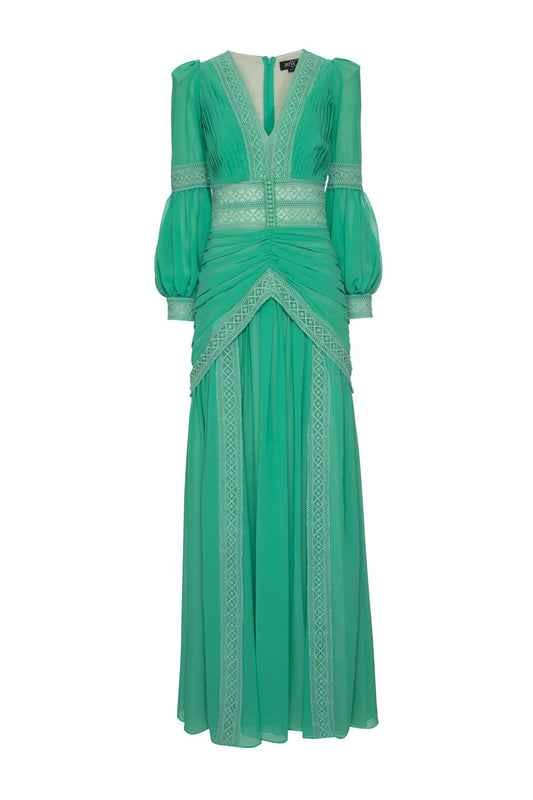 VESTIDO LONGO LISO VERDE FOLHA