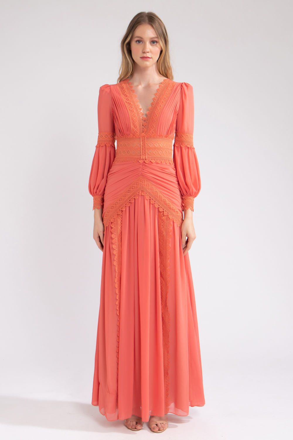 VESTIDO LONGO LISO CORAL