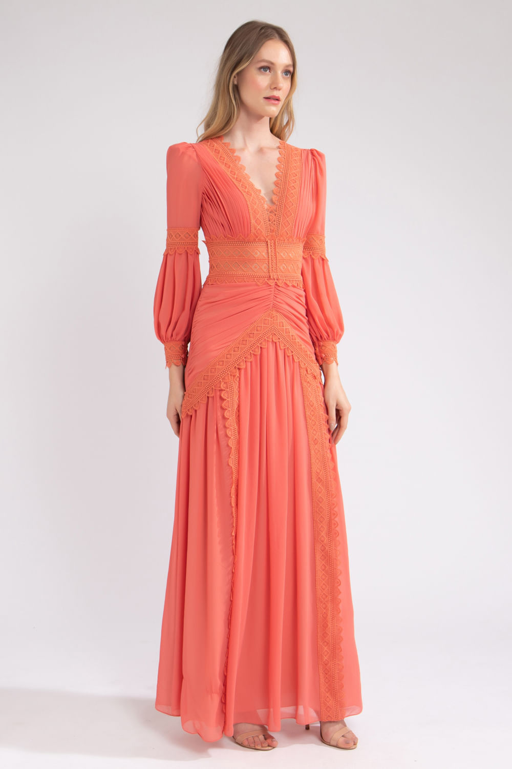 VESTIDO LONGO LISO CORAL