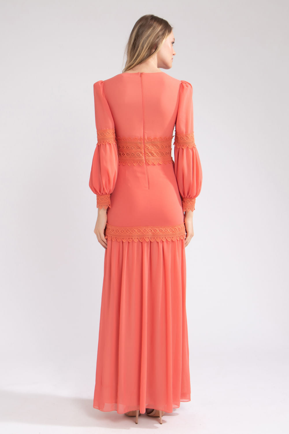 VESTIDO LONGO LISO CORAL