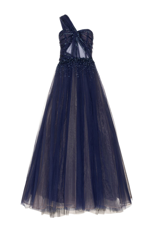 VESTIDO LONGO OMBRO ÚNICO AZUL