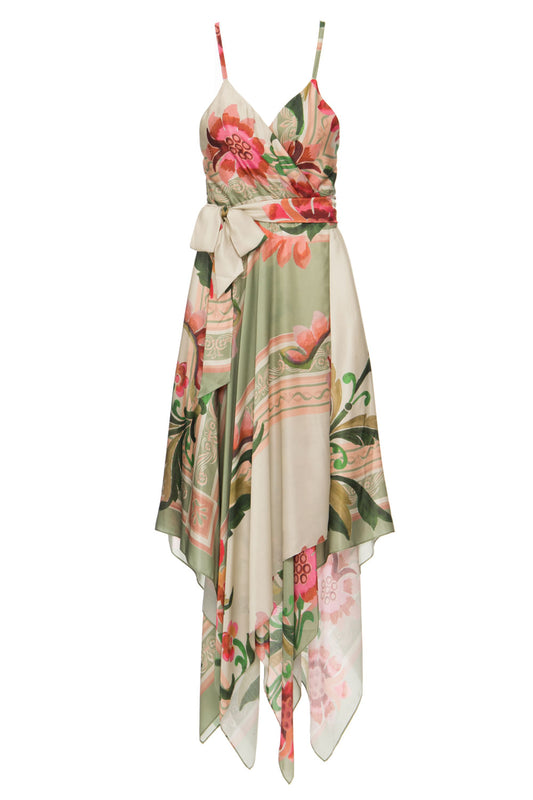Vestido midi assimÃ©trico floral taylor rosa