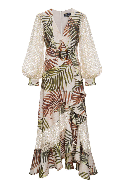 VESTIDO MÍDI TELA FLORAL BIANCA OFF WHITE
