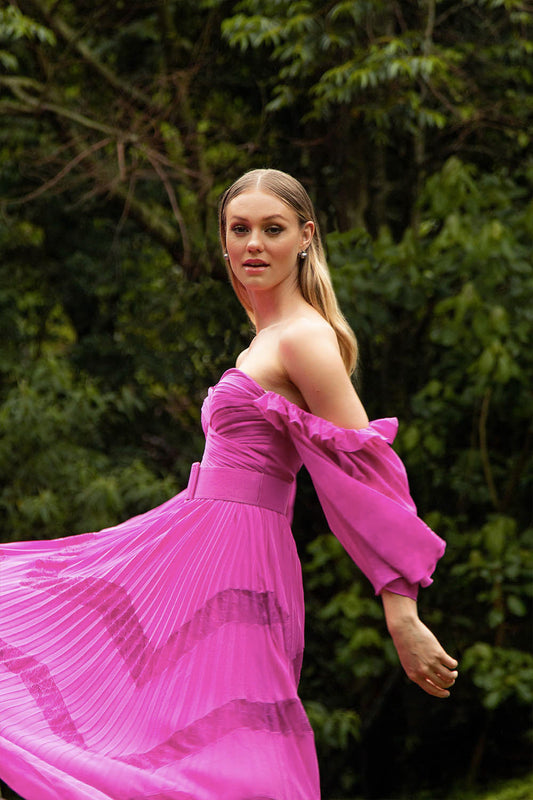 VESTIDO LONGO BUSTO TRANÇADO  ROXO