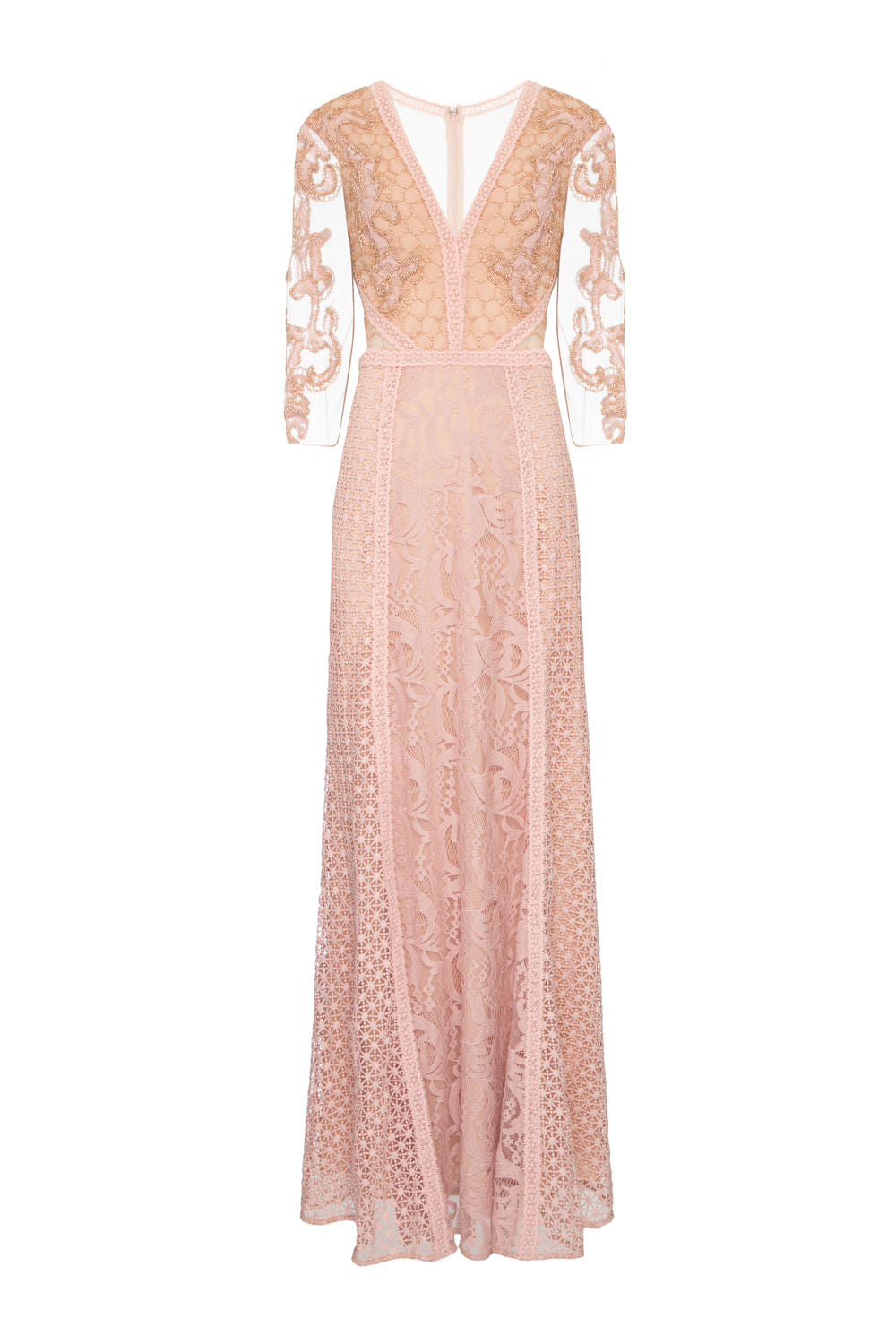 VESTIDO LONGO BORDADO RENDA ENTREMEIO  ROSA