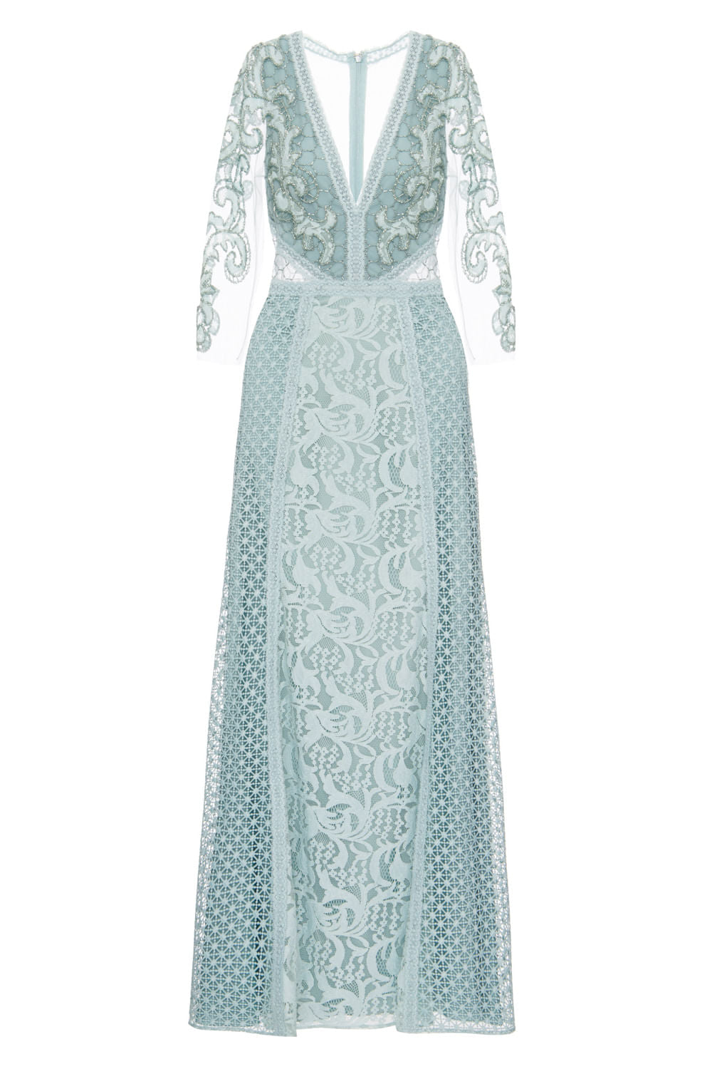 VESTIDO LONGO BORDADO RENDA ENTREMEIO  AZUL