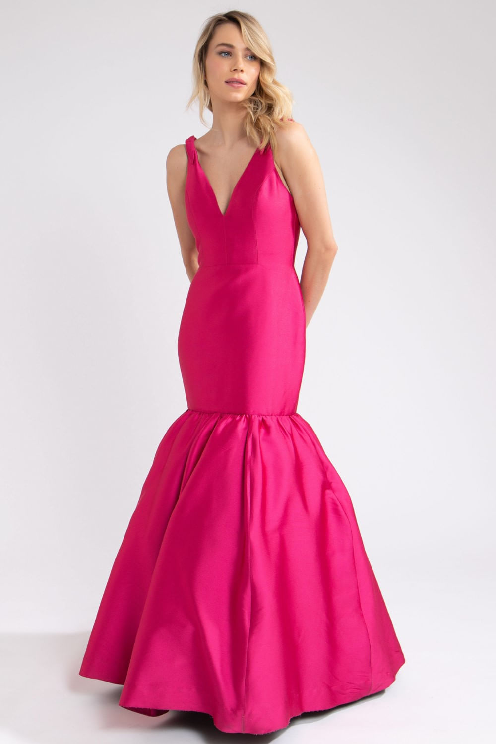 VESTIDO LONGO SAIA RECORTE EVASÊ ROSA