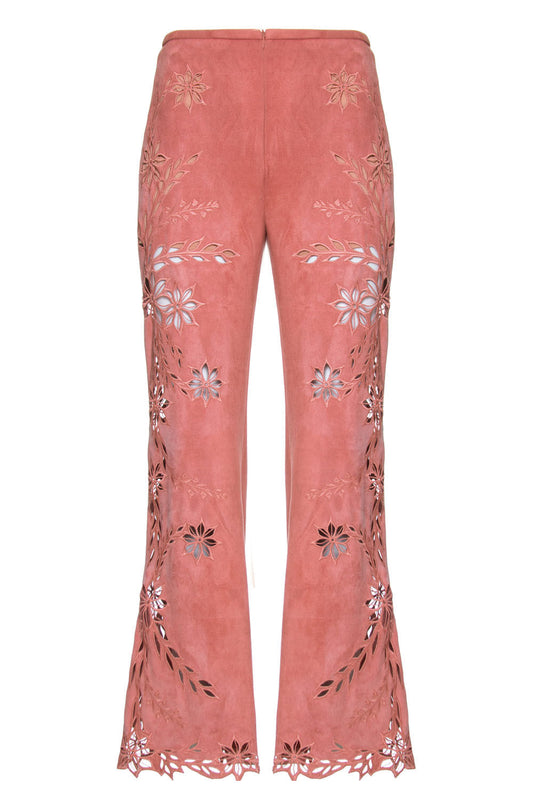 Calça flare bordada nobu
 rosa
