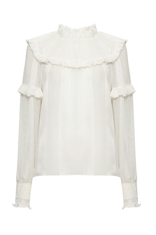 CAMISA GOLA BABADO SILK DOTS
 OFF WHITE