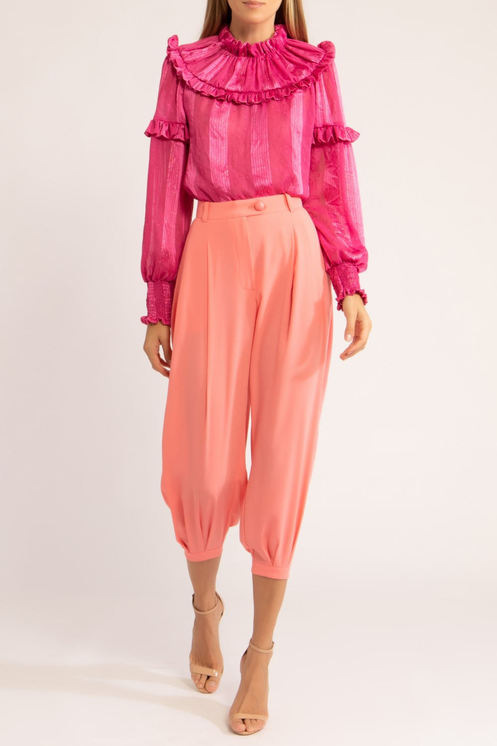 CAMISA GOLA BABADO SILK DOTS
 PINK