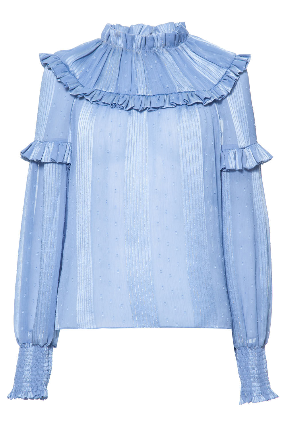 CAMISA GOLA BABADO SILK DOTS
 AZUL CLARO