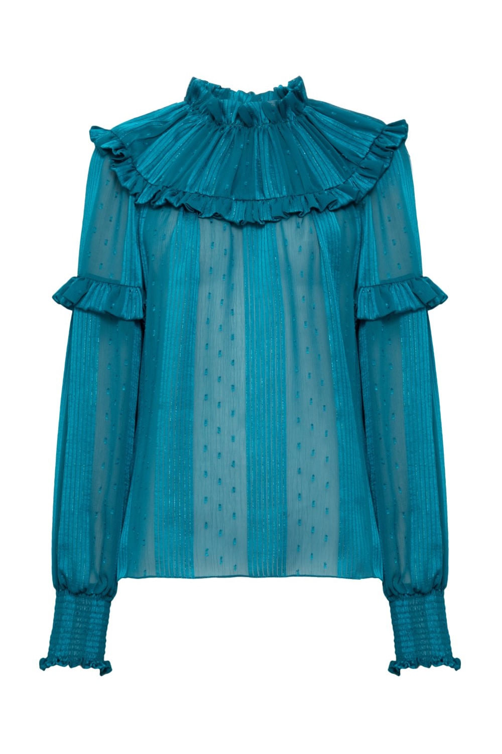 CAMISA GOLA BABADO SILK DOTS
 PETROLEO