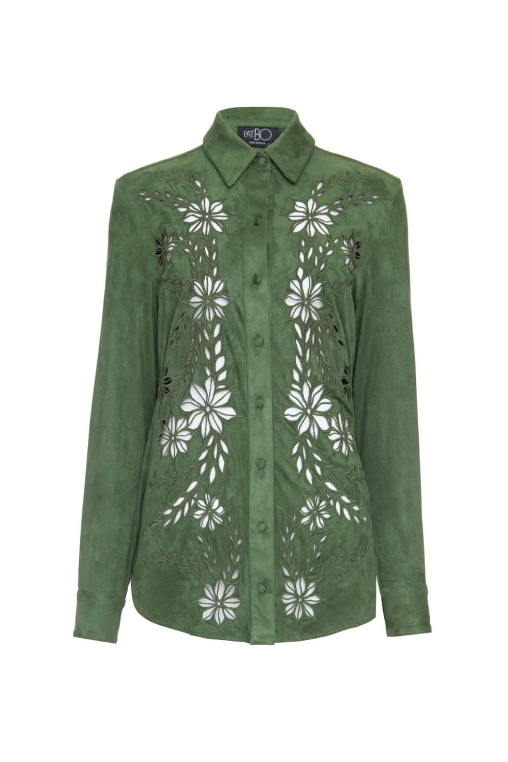 Camisa bordado vazado suede
 verde