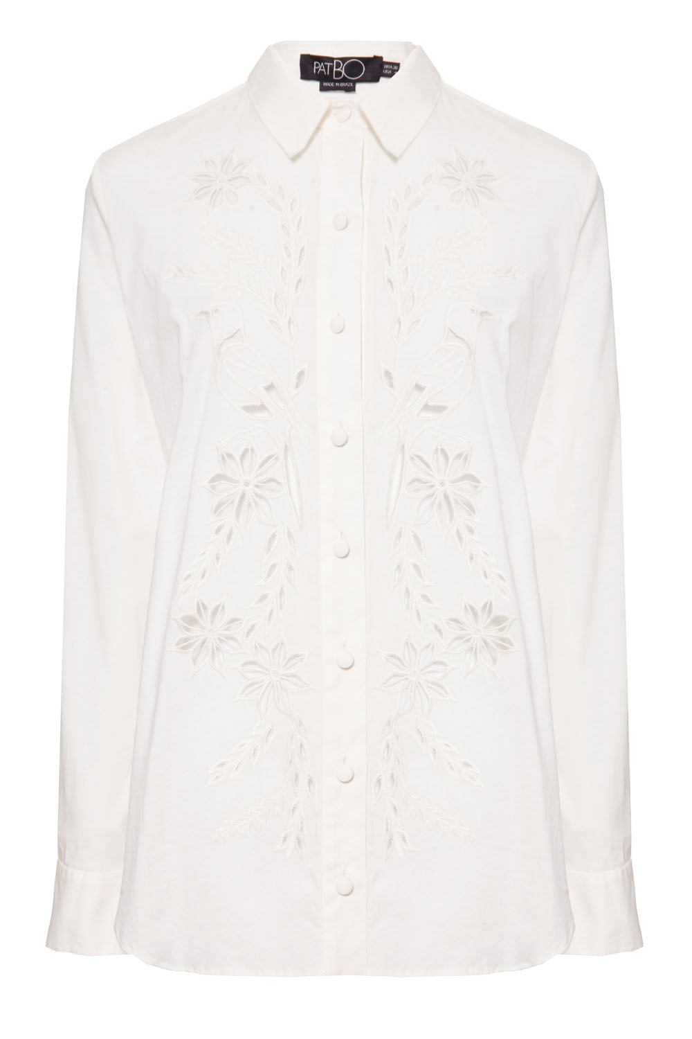 Camisa bordado vazado flores tricoline span 
 off white