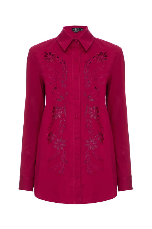 Camisa bordado vazado flores tricoline span 
 vinho