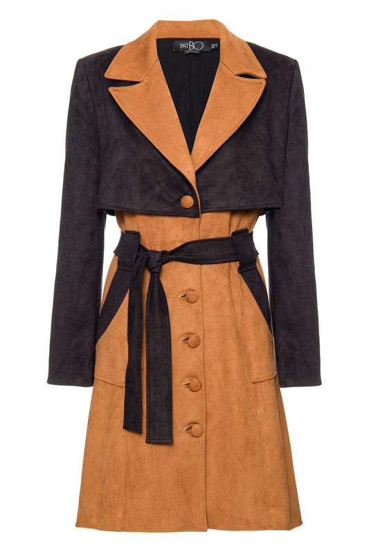 TRENCH COAT BICOLOR NOBU 
 MARROM COM PRETO