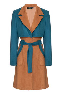 TRENCH COAT BICOLOR NOBU 
 MARROM COM AZUL
