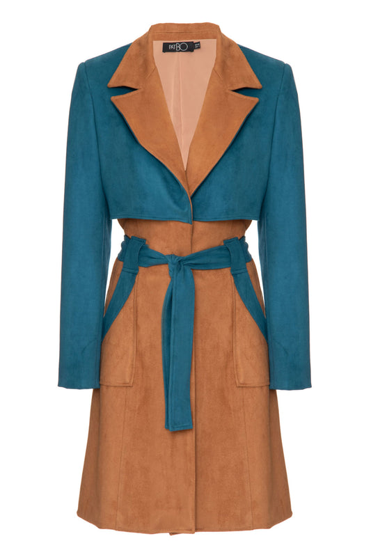 TRENCH COAT BICOLOR NOBU 
 MARROM COM AZUL