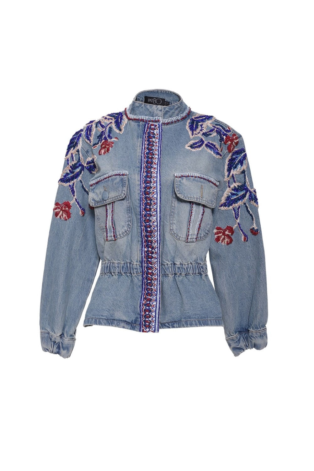 Jaqueta denim bomber gilly flower azul