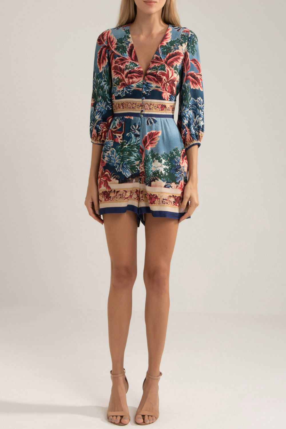 MACAQUINHO ESTAMPADO GILLY FLOWER
 AZUL