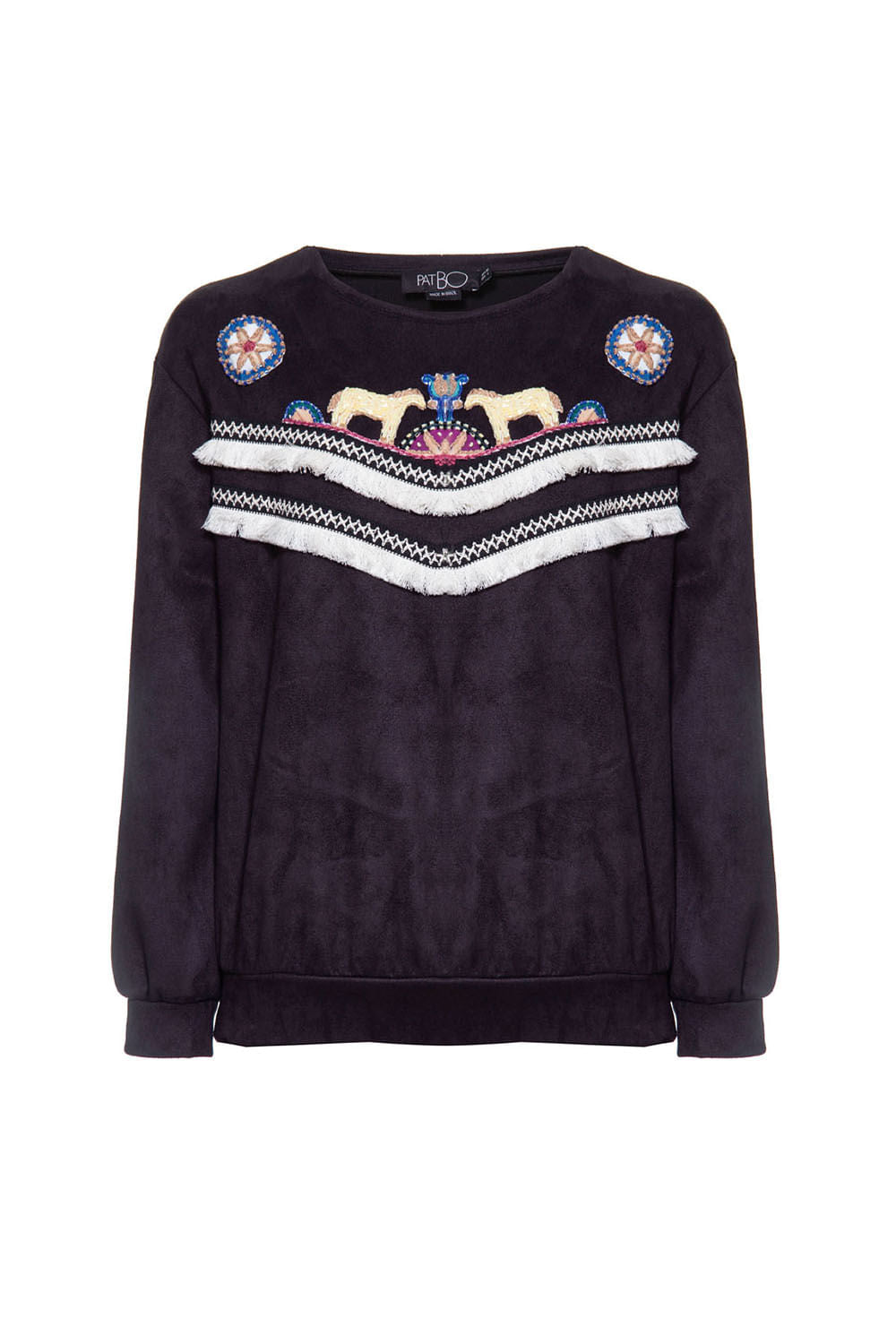 Moletom franjas cordel étnico preto
