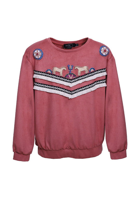 Moletom franjas cordel étnico rose