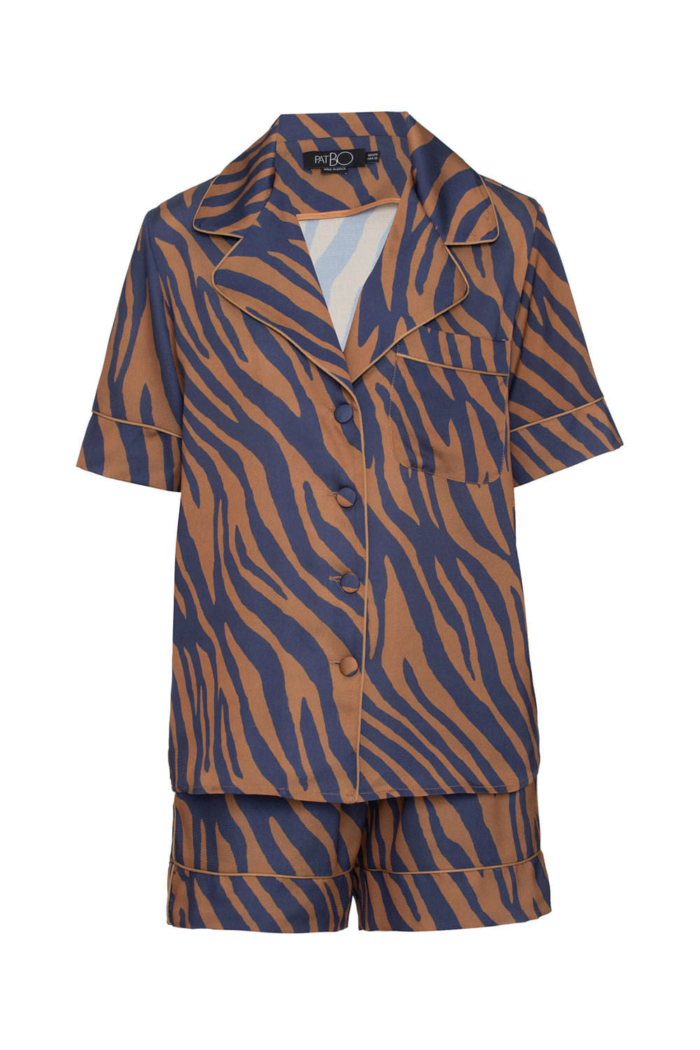 PIJAMA ZEBRA SKIN CURTO AZUL MARINHO