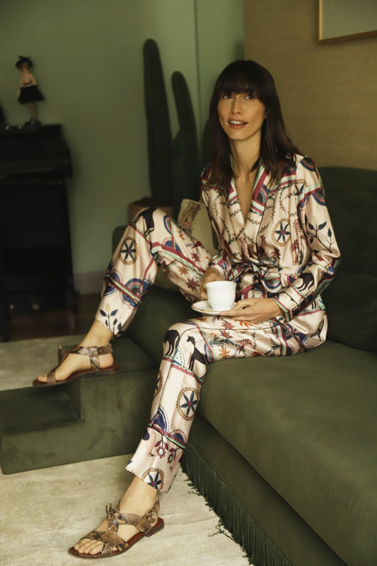 PIJAMA LONGO KIMONO CORDEL ÉTNICO OFF WHITE