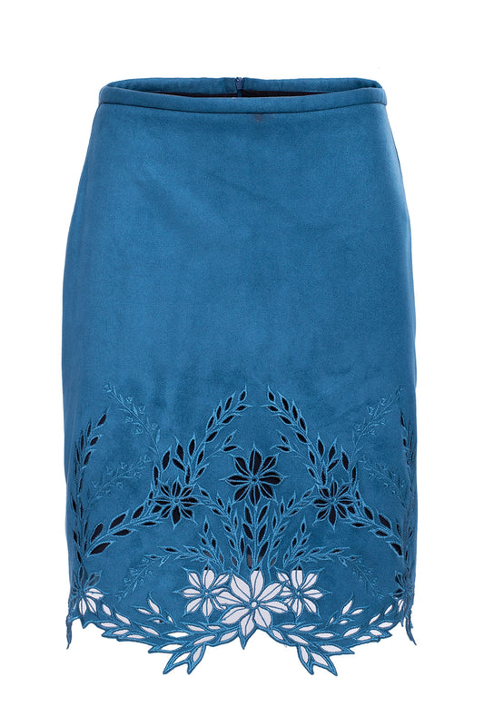 Saia curta bordado vazado nobu
 azul