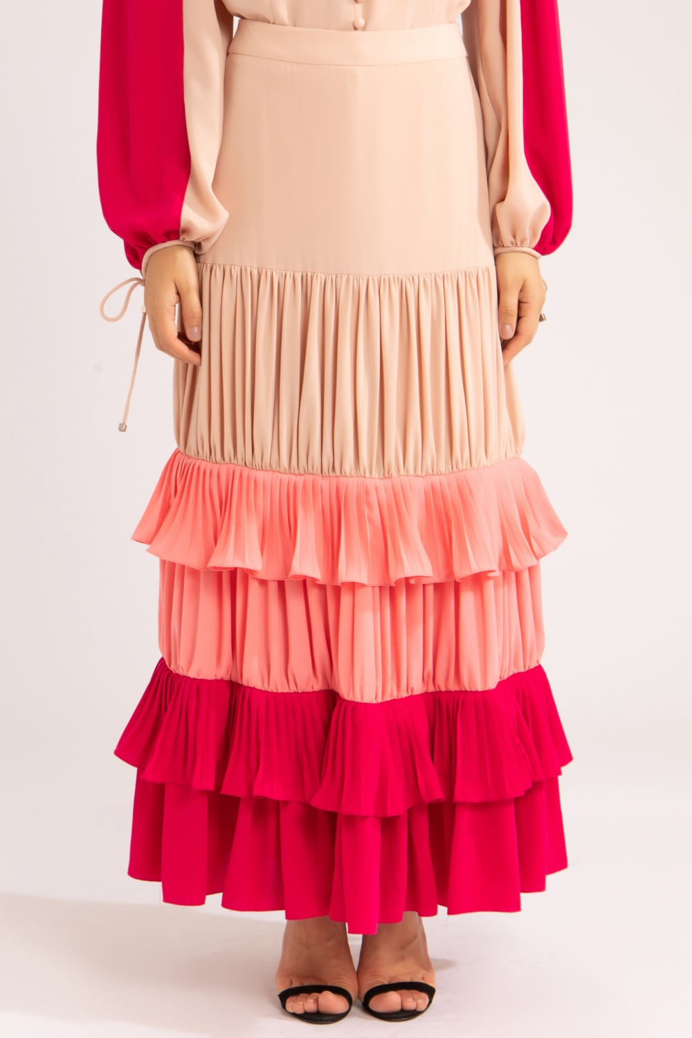 Saia longa babados silky gaivota
 rosa